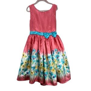 Lilt Floral Kids Dress with 3D Butterflies Coral Pink, Blue, White Formal Size 8